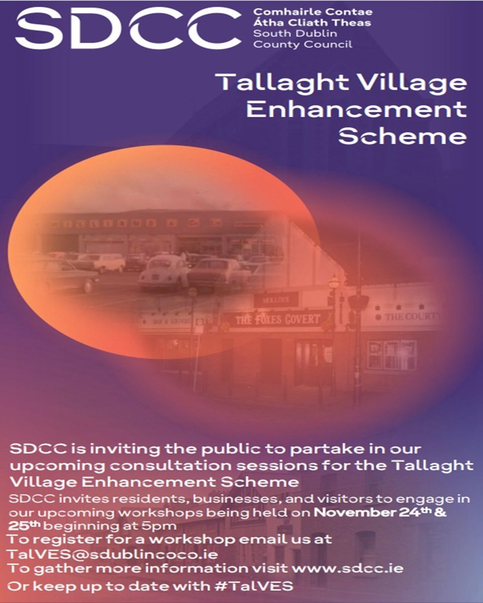 sdublincoco's tweet image. SDCC invites residents, businesses, and visitors to engage in our upcoming workshops being held on November 24th &amp;amp; 25th beginning at 5pm
To register for a workshop email us at TalVES@sdublincoco.ie
