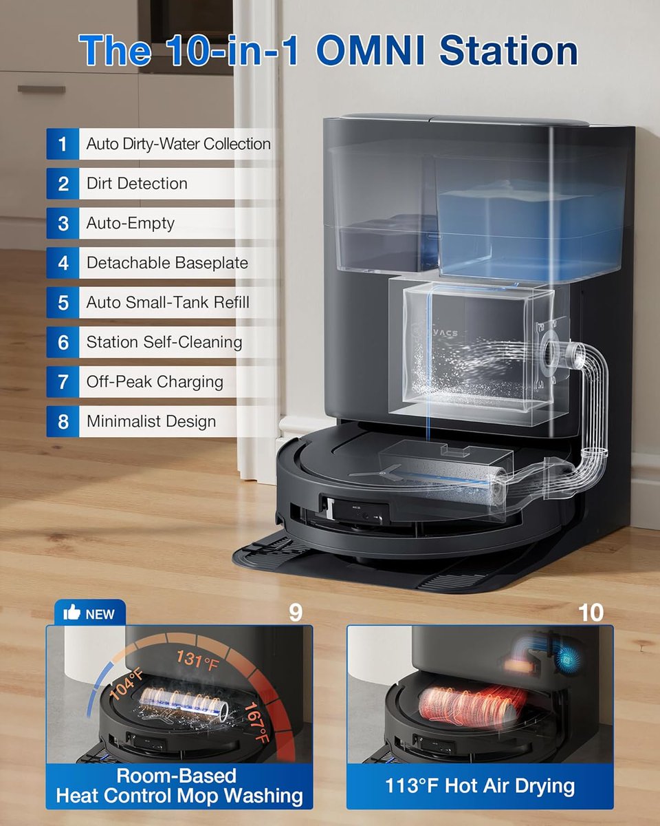 ReviewLisa4521's tweet image. BLACK FRIDAY DEAL UP TO -50%
ECOVACS DEEBOT T80 Omni Robot Vacuum &amp;amp; Mop – 18000Pa Suction, AI Navigation, All-in-One Station
Price after discount:$499.99
Buy now: amzn.to/4reJk8L
#RobotVacuum #RobotMop #DEEBOTT80 #Ecovacs #SmartCleaning #HomeCleaning #VacuumAndMop