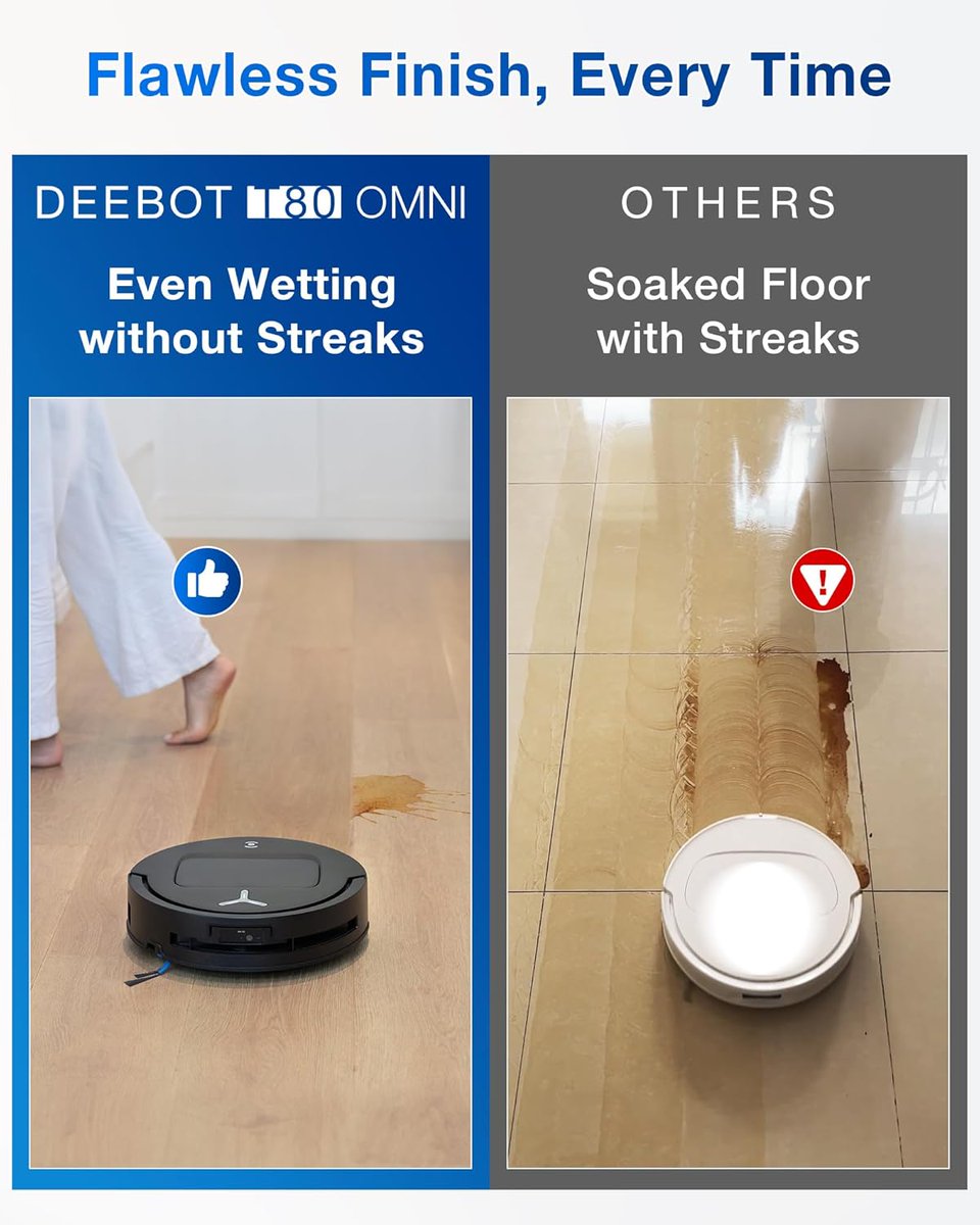 ReviewLisa4521's tweet image. BLACK FRIDAY DEAL UP TO -50%
ECOVACS DEEBOT T80 Omni Robot Vacuum &amp;amp; Mop – 18000Pa Suction, AI Navigation, All-in-One Station
Price after discount:$499.99
Buy now: amzn.to/4reJk8L
#RobotVacuum #RobotMop #DEEBOTT80 #Ecovacs #SmartCleaning #HomeCleaning #VacuumAndMop