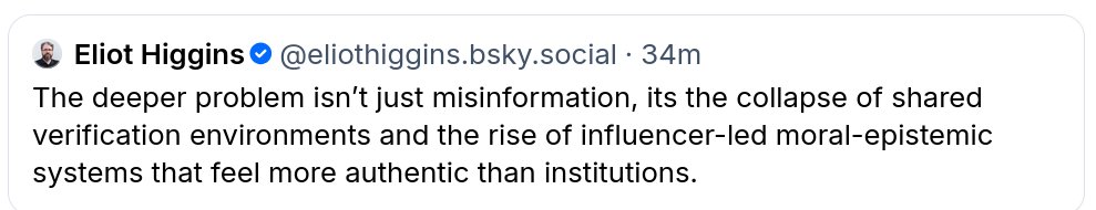 I'd argue this has happened with the trivialization of Covid. People just don't believe Covid is dangerous. They and the media prefer a different "story", fueled by actors on the Internet.
The virus itself however is curiously resistant to influencer-led moral-epistemic systems.