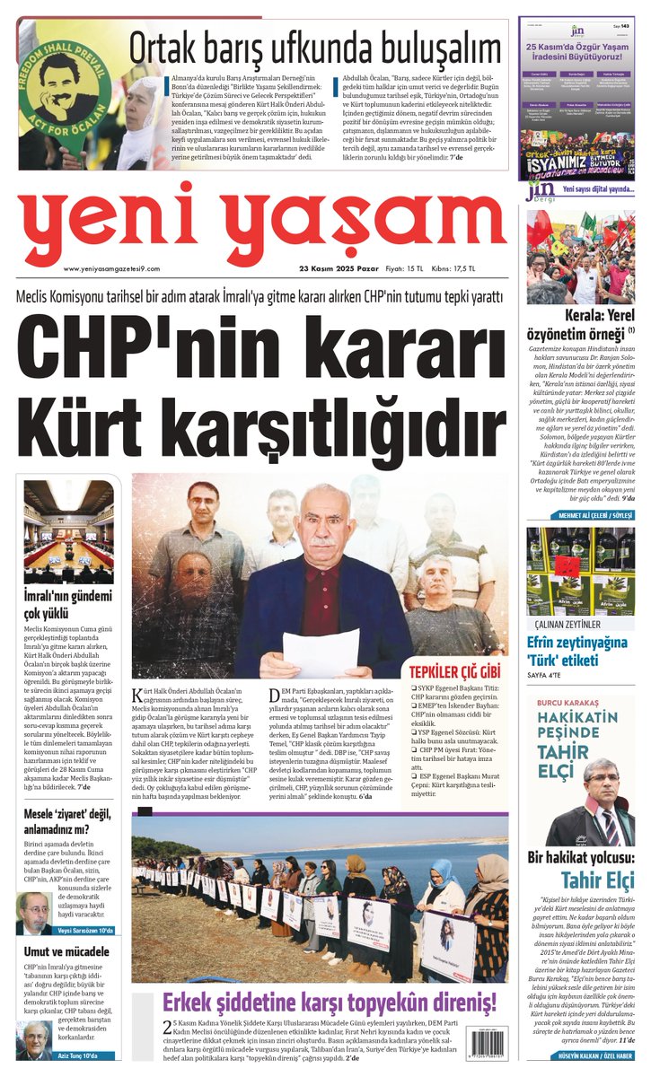 'CHP'nin kararı Kürt karşıtlığıdır' manşetiyle yayındayız