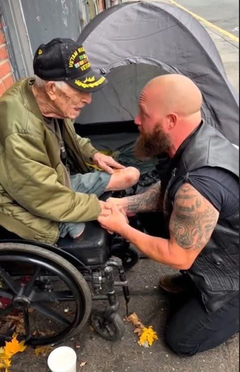 Hundreds of cars drove past the double amputee sitting by his tent, ignoring the hero in the wheelchair. One biker finally hit the brakes and refused to look away.

Sergeant Walter, 91, wears his Vietnam Veteran cap every day. It's the one piece of dignity he has left. He lost