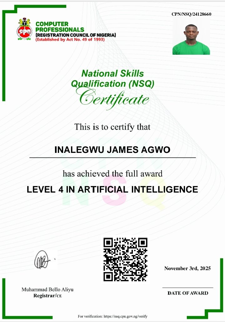I’m proud to announce that I completed a World Bank–organized program trained by UNICCON Group (Abuja) and passed the certification exams conducted by CPN.

I earned:
🎓 Cybersecurity Level 3
🎓 Artificial Intelligence Level 4

#Cybersecurity #AI #CPN #WorldBank #UNICCON