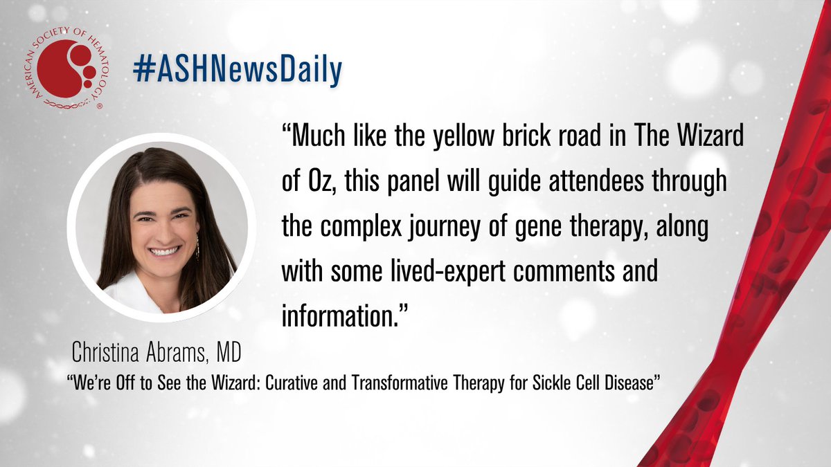 <a href="/JoselleCookMD/">Joselle Cook</a> Dr. Christina Abrams previews the Special Interest session about guiding #sicklecell disease patients considering gene therapy. 

🔗We’re Off to See the Wizard: Curative and Transformative Therapy for Sickle Cell Disease ow.ly/bWMq50XvN4Q #ASH25 #ConquerSCD

3/6