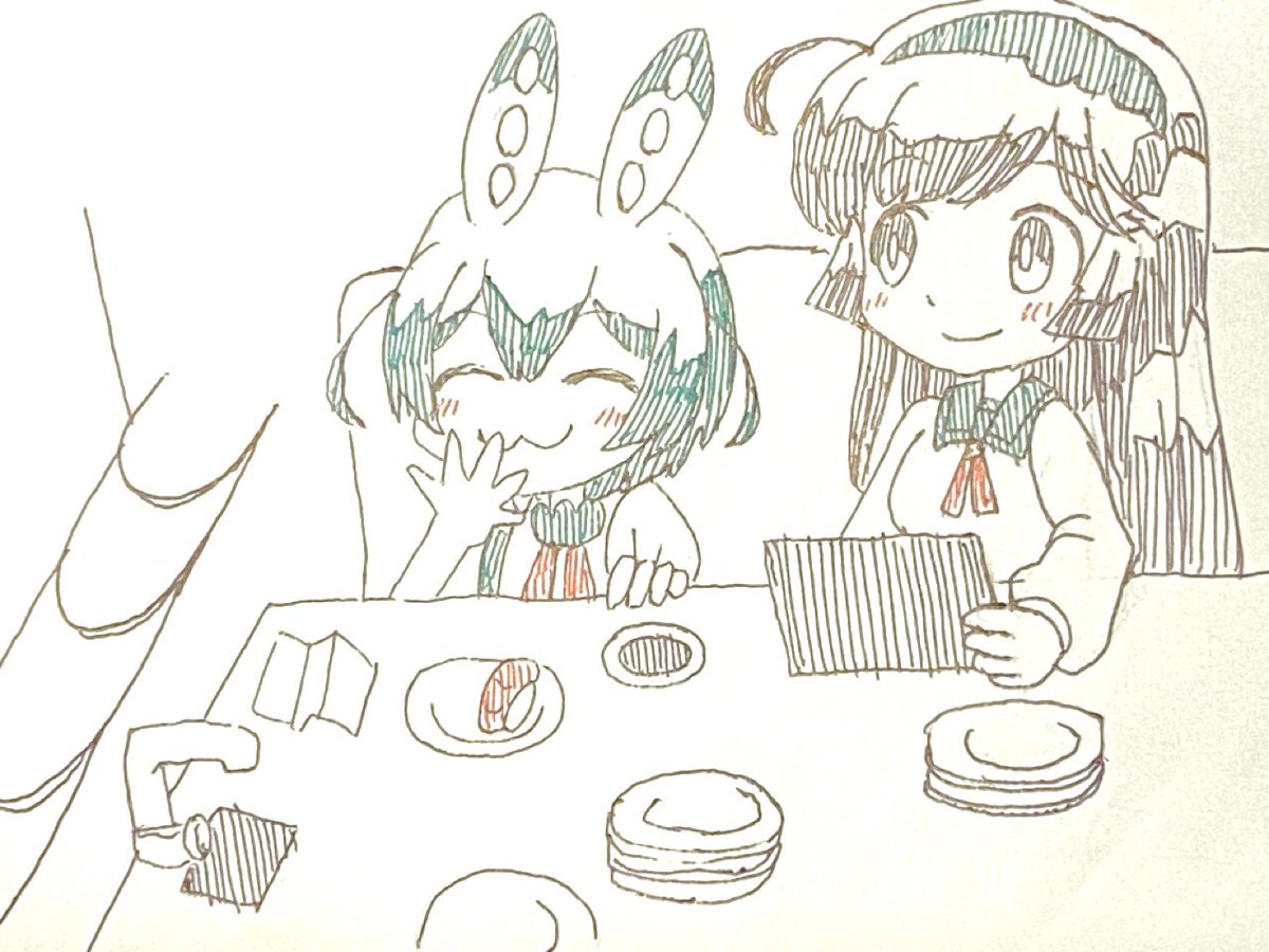 k_murasame's tweet image. 今日は回転寿司記念日なのだ。ずんだもんはマヨコーンとかサーモンが好きなのだ。ずん子も何か頼むのだ。イタコはお会計を頼むのだ。 
 #アナログイラスト  #東北ずん子