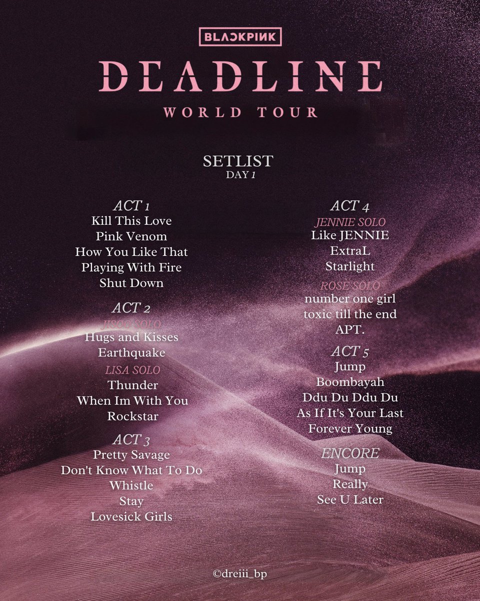 BLACKPINK 'DEADLINE' World Tour Setlist in Bulacan Day 1

BLACKPINK SA PH ARENA
#DEADLINE_IN_BULACAN
#DEADLINE_IN_BULACANDay1
