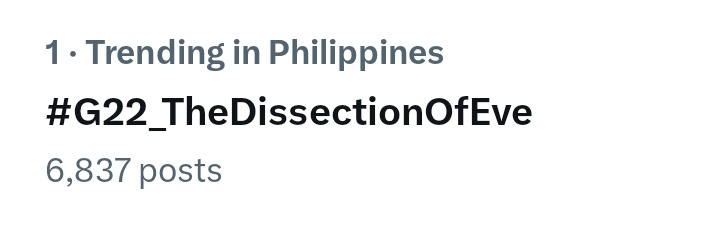 TRENDING #1 IN THE PHILIPPINES! 🤯🔥

Multiple tags are spotted on the trendlist and our official tag is now TRENDING #1 with almost 7k posts! 

Congratulations, <a href="/G22Official/">G22 Official</a> <a href="/jasminehenryy/">G22 JAZ</a> <a href="/_ajyape/">G22 AJ Yape (((￣へ￣井)</a> <a href="/zuluetAlfea/">G22 Alfea</a> 🥳

G22 COMEBACK DAY
#G22_TheDissectionOfEve
