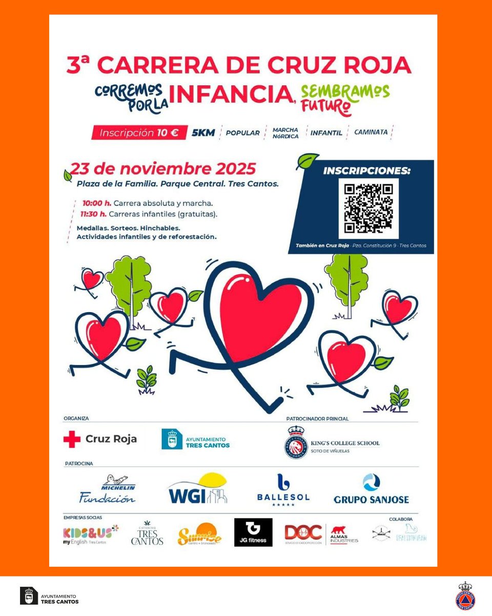 Esta domingo 23 se celebra la III Carrera de @cruzrojaesp por la infancia. 

El parque central de <a href="/ayto3cantos/">Ayuntamiento Tres Cantos</a> será por donde se desarrolle la carrera.

Nosotros estaremos allí, ¿te animas a correr por la infancia?

#trescantosseguro #proteccioncivil #trescantos <a href="/jmorenogarcia/">Jesús Moreno</a>