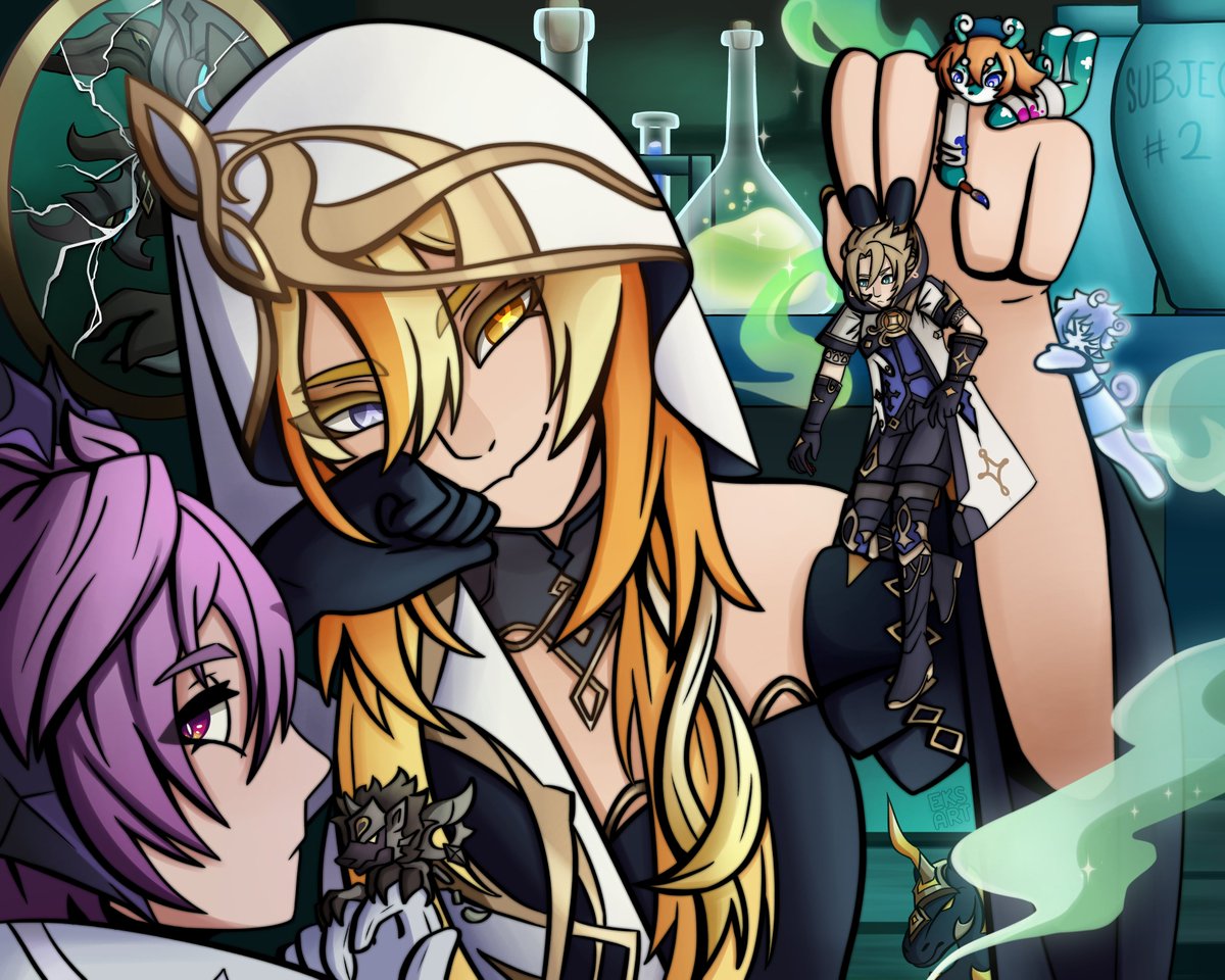 _eksart's tweet image. Insane family reunion....
#genshinimpact #Rhinedottir #Albedo #Durin