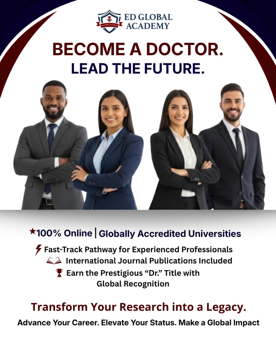 edglobalacademy's tweet image. Lead the future with global recognition. 🌍✨
A fast-track online pathway for professionals to elevate their career with research, growth, and international accreditation.
#EdGlobalAcademy #CareerGrowth #GlobalRecognition #LeadershipJourney