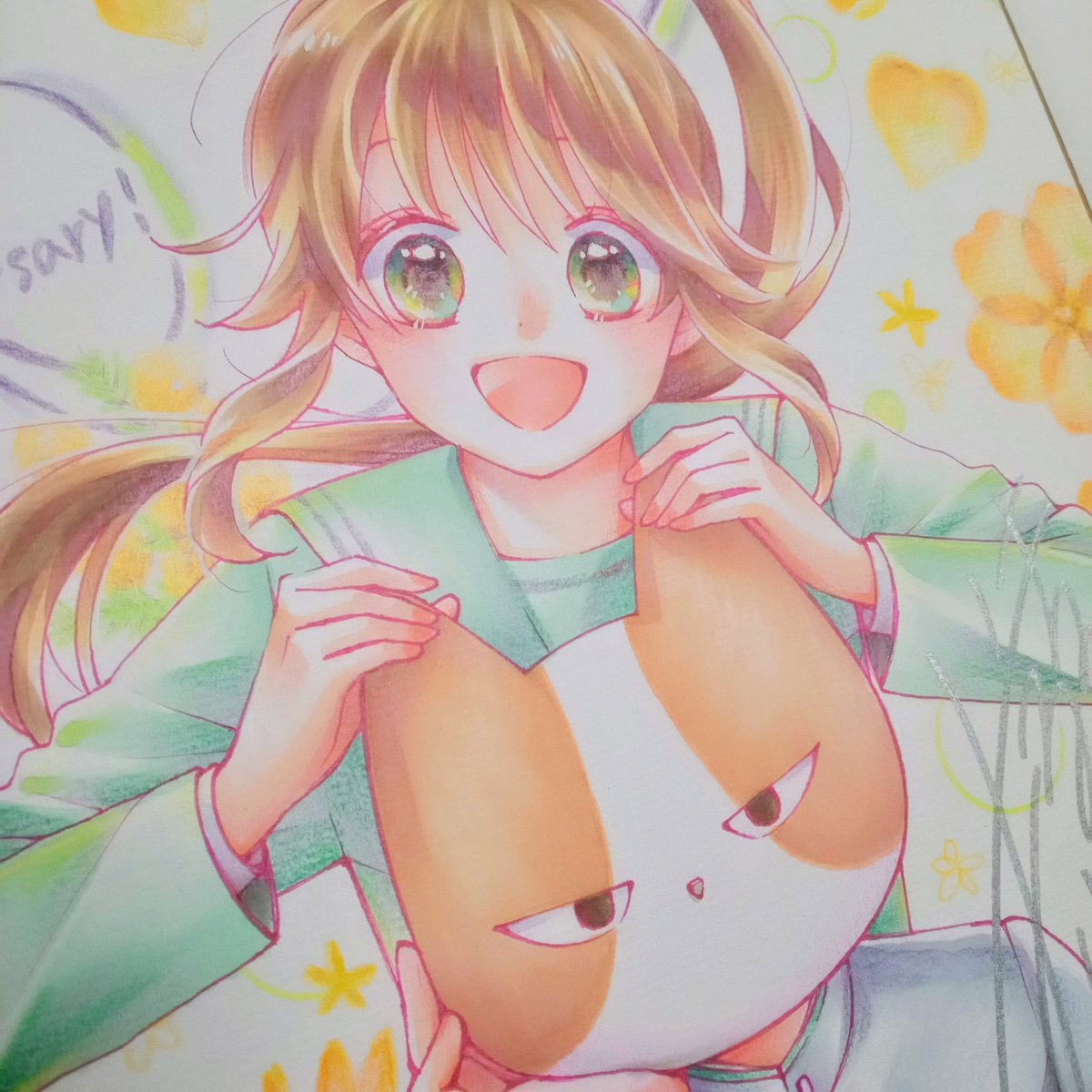 rorouta's tweet image. 今日は誕生日でした
大好きな納豆ご飯を食べました！！

画像は現在大阪で開催中のりぼん展にて展示されている色紙…🎀
コピックと色鉛筆で描きました

インフルとか諸々流行ってるので、皆さま体調には気をつけてお過ごしください！