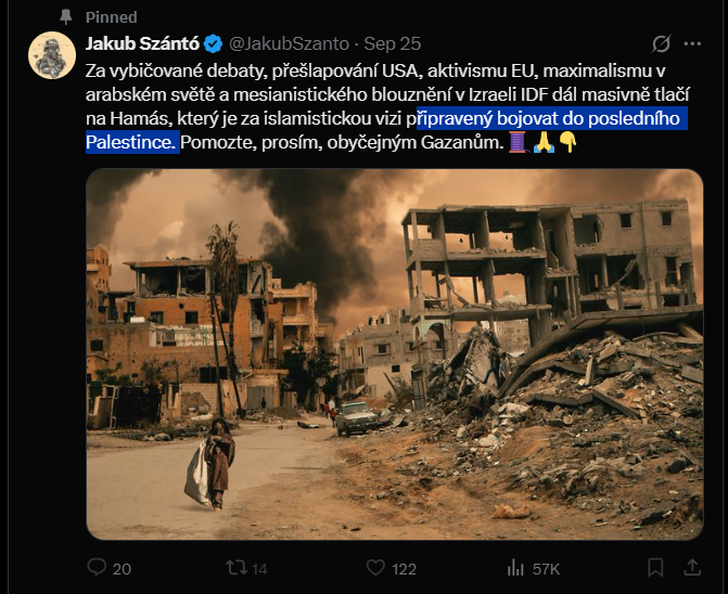 <a href="/CT24zive/">ČT24</a> A samozřejmě otevřeně genocidní komentář hrdě připnutý na hlavní stránce jeho znesvědceného twitter účtu alá "Zelenskyj bojuje do posledního Ukrajince".