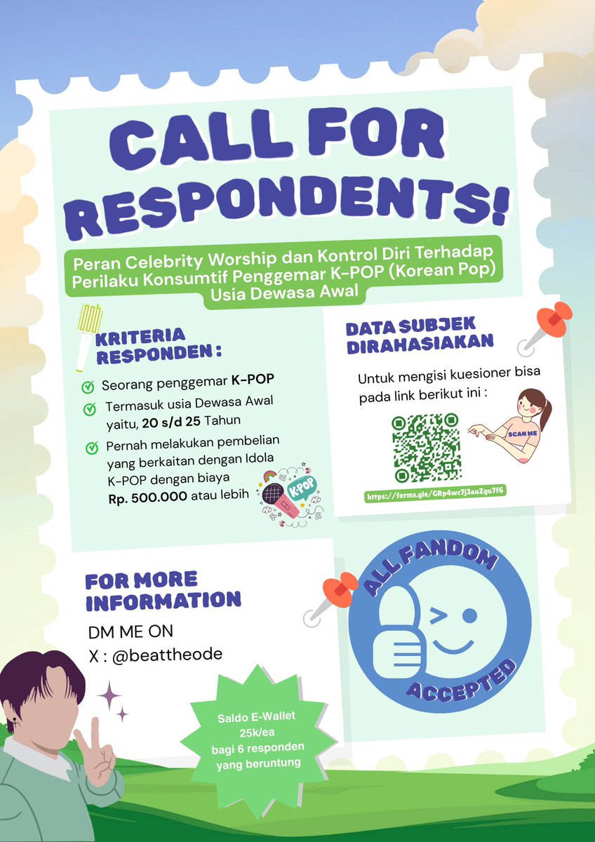 beattheode's tweet image. ‼️HELP RT‼️

Hai, Chingudeul👋🏻
Aku sangat-sangat membutuhkan responden untuk penelitian skripsiku, untuk kriteria nya bisa liat di foto

Jikalau kalian berkenan mengisi kuesionernya, boleh di link bawah ini ya⤵️
🔗 forms.gle/GRp4wc7j3auZgu…