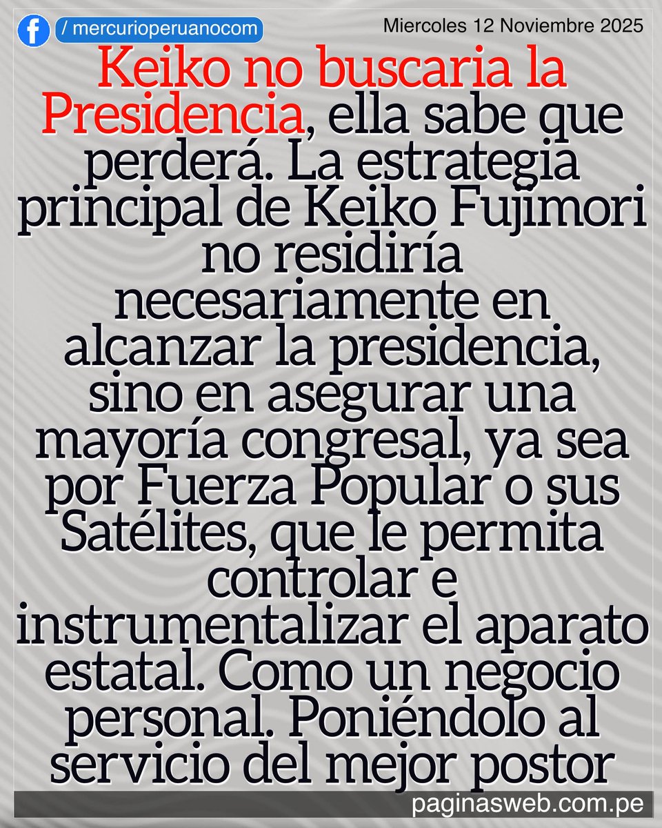 JulioGarciaOrd1's tweet image. Keiko Fujimori sabe que va muerta a las elecciones del 2026.