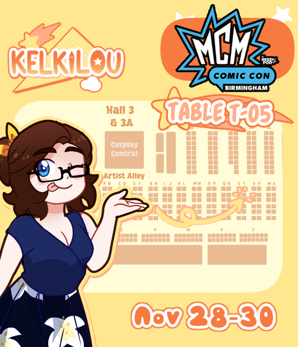 kelkilou's tweet photo. That's right folks, I'm coming to Birmingham! This'll be my first ever @MCMComicCon  event, I am super nervous but also excited!!
Y'all know the drill, I'll have prints, stickers, charms and tons of other goodies for y'all so come say hiii ✨🧡

#MCMComicCon #ArtistsAlley https://t.co/ZAXdyHCkAD