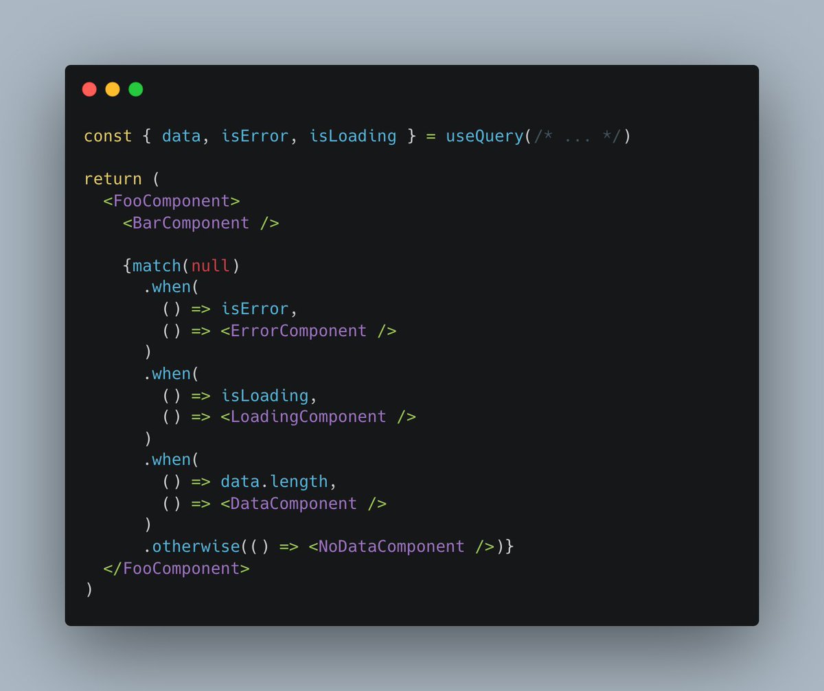 balajmarius's tweet image. ts-pattern is such an elegant way to handle multiple conditionals in component renderers
