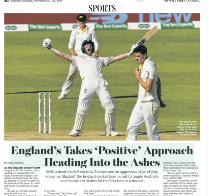 anandk_to's tweet image. Of all the days, the Wall St Journal chooses today to publish a tribute for Bazball.

#Ashes2025 #Perth