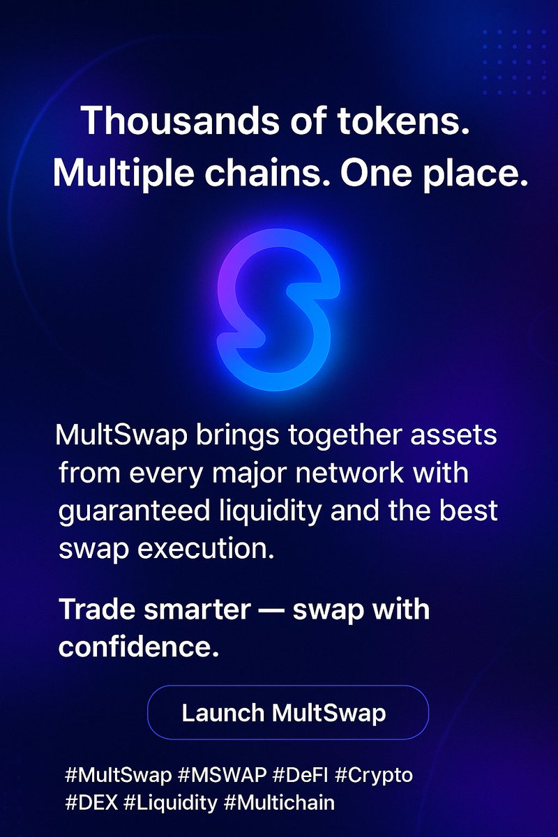 MultSWAP's tweet image. 🚀Thousands of tokens. Multiple chains. One place

MultSwap brings together assets from every major network with guaranteed liquidity and the best swap execution

Trade smarter — swap with confidence

👉Launch App:  app.multswap.com

#MultSwap #CryptoMarket  #Dexgiveaway
