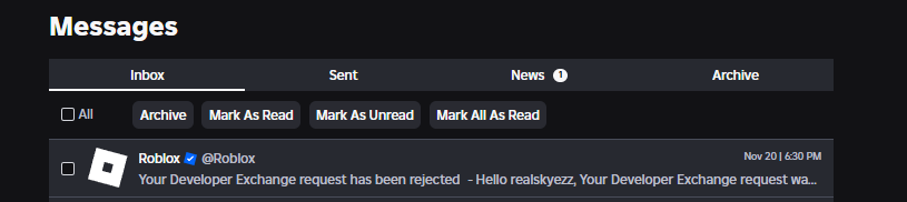 realskyez's tweet image. can someone tell me why my devex request is getting rejected? #robloxdev #roblox #devex