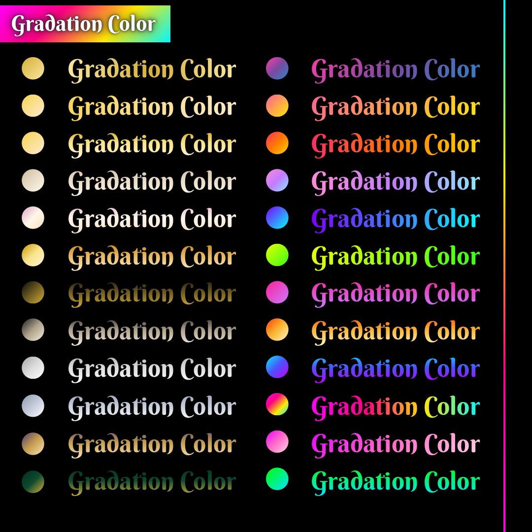 arakidadada's tweet image. CanvaでGradationカラー
テキストに実装されたけど…

組み合わせ事故ってまだ活用できていないって、配色迷子さんへ。
考えるのめんどいと思ったので、
使えるグラデだけ先に作っておきました。

保存して、今日から即使ってOKです
※リプ欄にテンプレート貼っておきます。