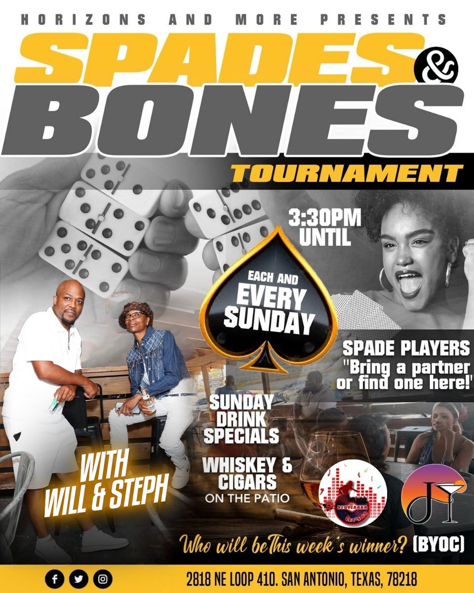 horizonsandmore's tweet image. 🃏 Spades &amp;amp; Bones on Sunday with Will &amp;amp; Steph!

Tournaments start at 3:30 pm
NO COST | All welcome | Spades players: bring a partner or find one here

#spades #dominoes #bones #tournament #cardgames