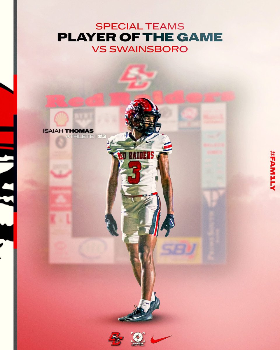 RecruitBCFB's tweet image. 🚨Players of the Game vs Swainsboro🚨

Farm Bureau - Theron Moore 

Offensive - Mason Johnson &amp;amp; Whitman Tyre

Defensive - Kaiden Barnes

Special Teams - Isaiah Thomas 

#FAM1LY 🔴⚪️⚫️