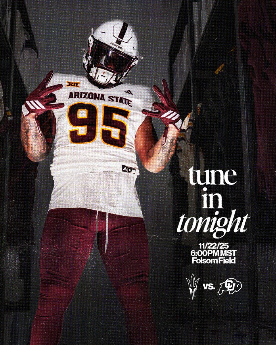 SunAngelNIL's tweet photo. GAME DAY 🔱 It's time to DOMINATE at Folsom Field.

6PM | Folsom Field | Fear The Fork

#ForksUp #ASUvsColorado #SunDevilFootball #BeatColorado #Big12Football https://t.co/YRmeyq5F7s