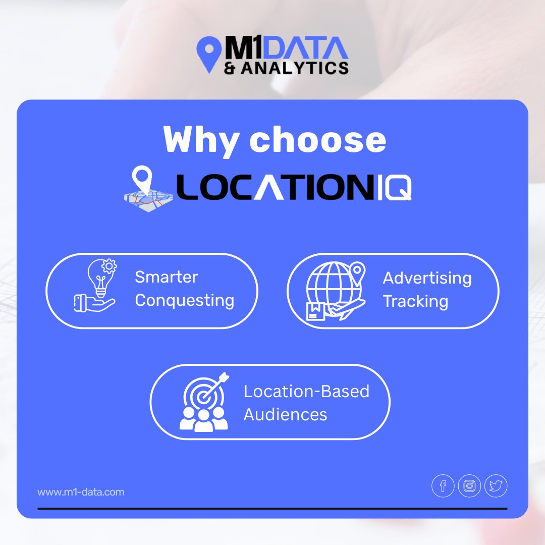 M1Data's tweet image. Why Choose LocationIQ?

✅ Location-based Audiences
✅ Advertising Tracking
 ✅Smarter Conquesting

Get the edge with precision data that delivers!

 🌐m1-data.com
#LocationData #GeoTargeting #GeoFraming #LocationIQ #PrecisionTargeting #GeoFencing
