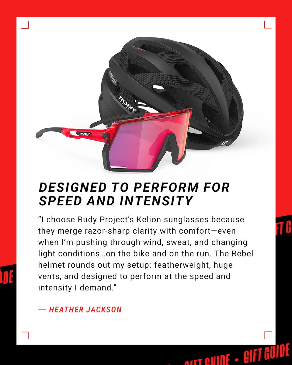 RudyProjectNA's tweet image. Miles of grit made into moments of glory. Heather Jackson’s pick for race day: the Kelion sunglasses and Rebel helmet. “Razor-sharp clarity with comfort—even through wind, sweat, and changing light.” Gifts for every grind, and goal 👉 rudyprojectna.com 🚴: @hjacksonracing