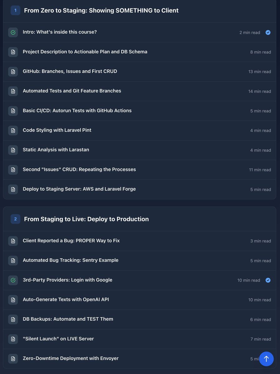제 생각에 이 강좌는 Laravel Daily에서 가장 과소평가된 강좌입니다.

 Laravel 프로젝트 프로세스: 처음부터 끝까지
 https://t.co/hVZUZZNwW2

 제목만으로는 잘 설명이 안 됩니다.