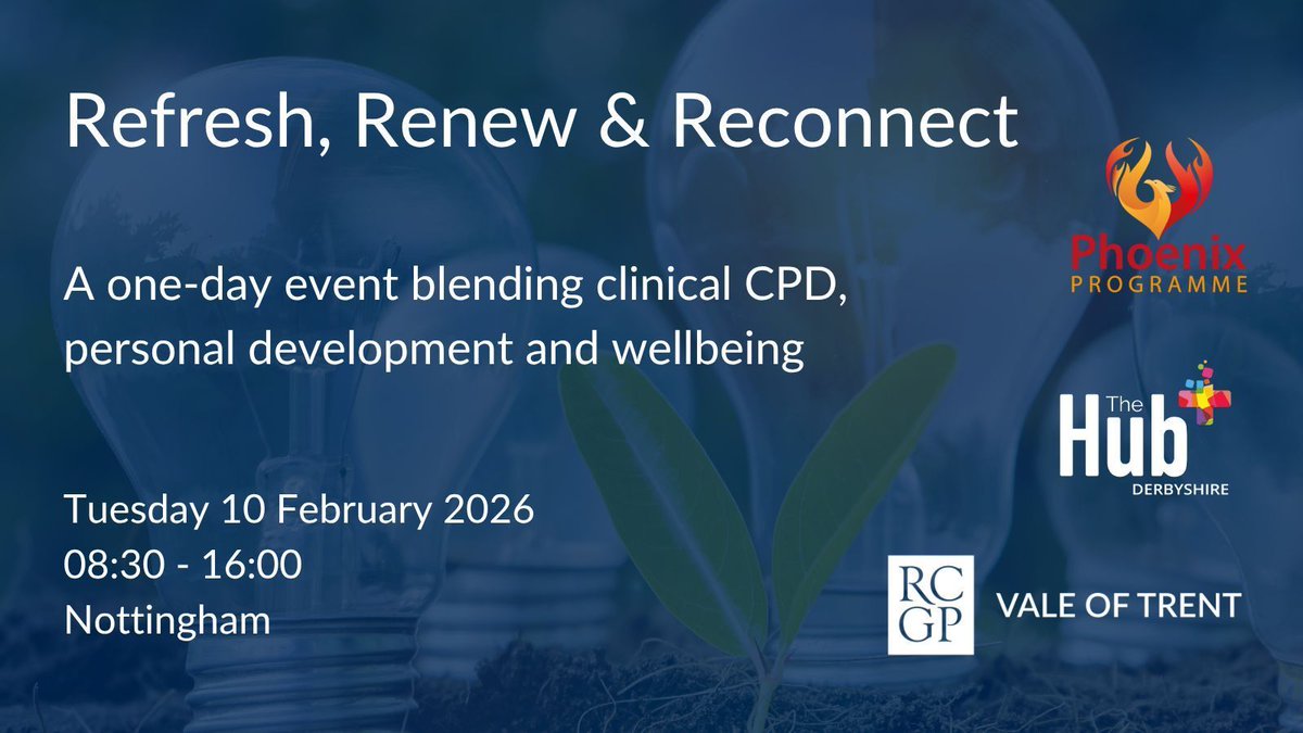 RCGPVoT's tweet photo. Join us for the 3rd year of our Refresh, Renew, Reconnect event which blends CPD with wellbeing for all levels of GP. A FREE event for RCGP members and only £20 for non members. Book now, tickets are limited 👉 https://t.co/BznuZtvkJC https://t.co/hddkftbJMH