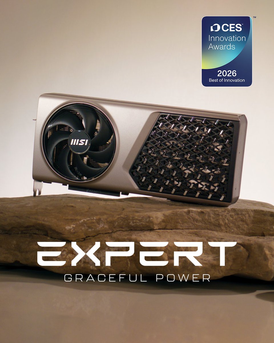 MSI__UK's tweet photo. In case you missed it:
Our RTX 5080 EXPERT 16G Series took home the CES Best of Innovation Award🏆
Now you've got even more reasons to trust the EXPERT.
Did you spot your next workstation upgrade? 😉
Shop with deals: https://t.co/FTHyrxsk9h
#CES #msiEXPERT #BestGraphicsCard https://t.co/S10OX0Gg5A