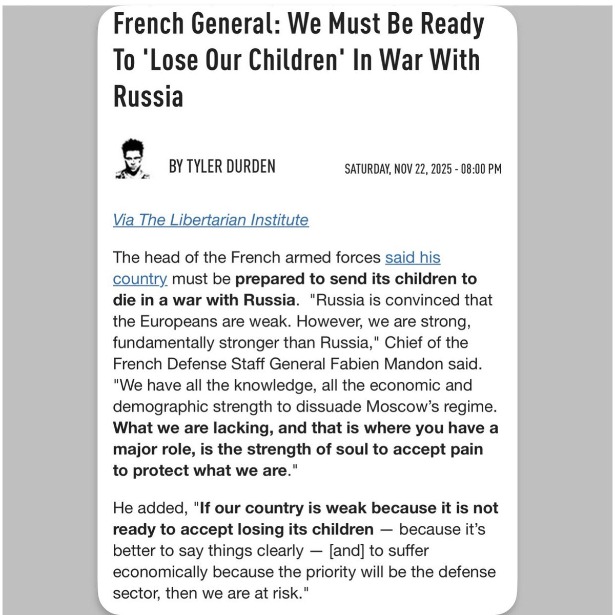 what’s with warmongers and their demonic obsession with child sacrifices? good thing we don’t live in europe