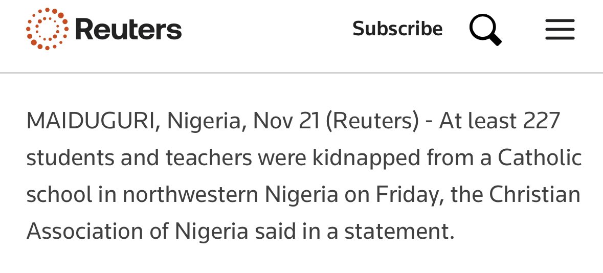 MarinaMedvin's tweet image. 🚨 At least 227 students and teachers were kidnapped from a Catholic school in Nigeria on Friday.