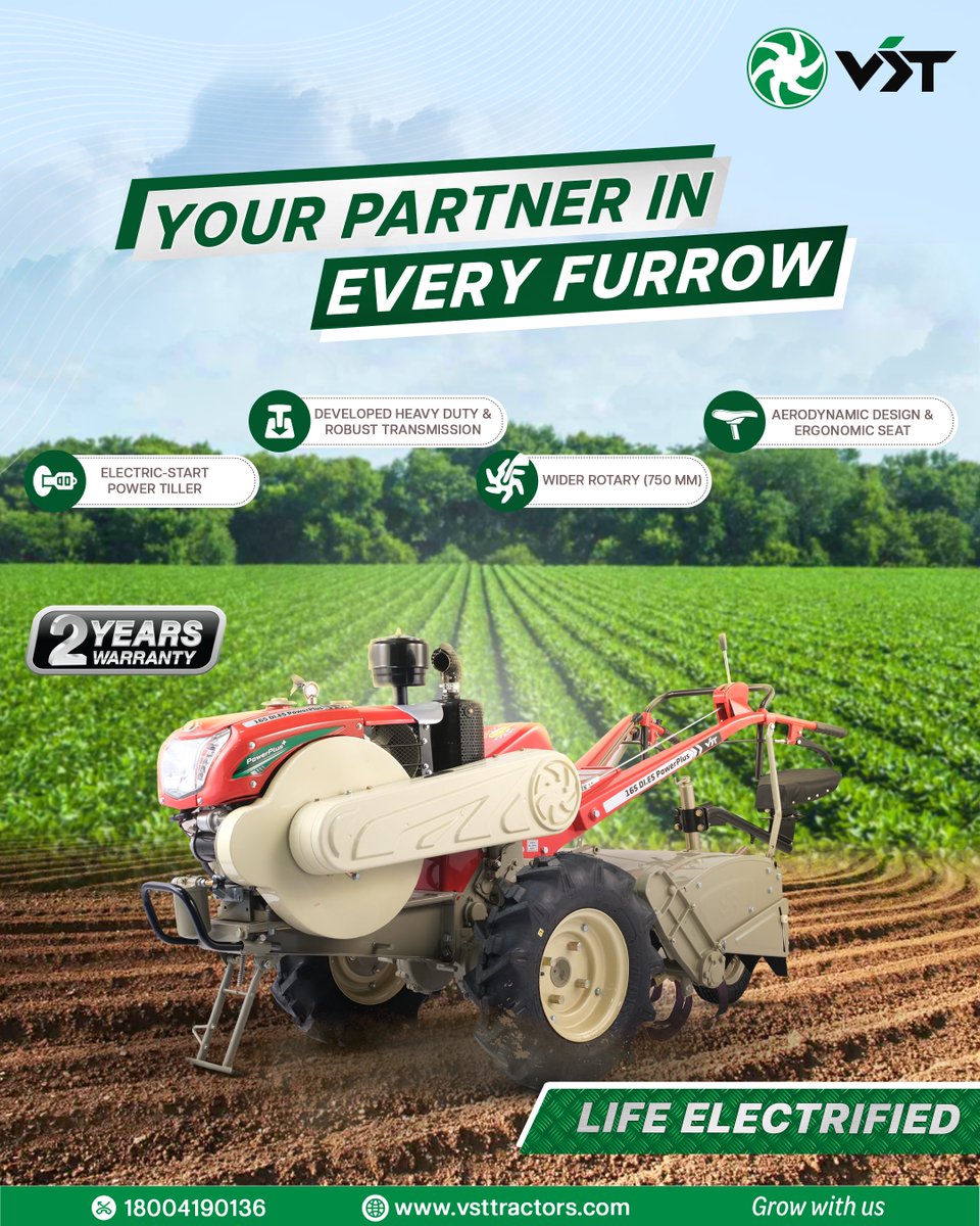 VST_Tillers's tweet photo. Maximize your field output with the VST 165 DI — built for performance and profit.
Contact us today and step into smarter farming. 🌾
#VST165DI #VSTPowerTiller #FarmersSuccess #AgriEquipment #HighOutput #FarmSmart #Growwithus https://t.co/YoWjp3dgzN