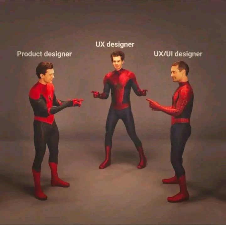 Raphealime's tweet image. The Design Spider-Verse 🕷️

Product, UX, UI/UX… sometimes we’re all pointing at each other 😂
But in the end, we’re all building experiences users will love.
Titles aside collaboration is the real superpower.

#UIDesign #UXDesign #ProductDesign #DesignCommunity #TechHumor