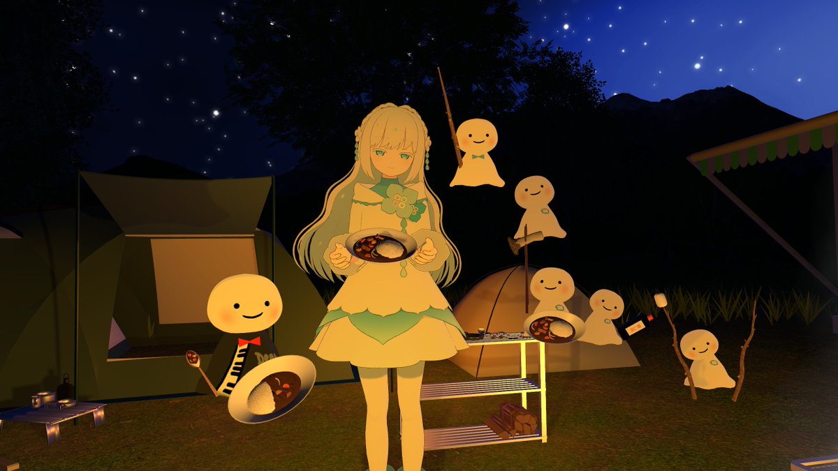 amemiya_chika's tweet image. 「100時間カレーVアンバサダー」1年間ありがとうございました🍛✨持続可能な健康目標「SHGs」のひとつとして、みんなで楽しくお食事をすることができて幸せでした！（配信の後、キャンプ場に来てくださったみなさまと少しだけゲーム対決もしました🍬）