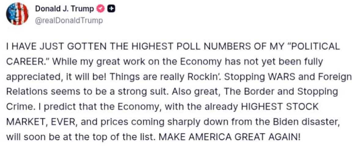 LucasSa56947288's tweet image. Donald Trump: "I HAVE JUST GOTTEN THE HIGHEST POLL NUMBERS OF MY POLITICAL CAREER"