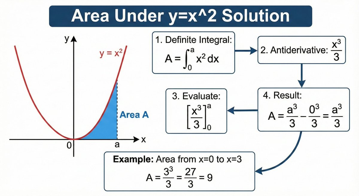 engineer_know's tweet image. Finding the area under y = x² is easier than you think!
Just integrate → antiderivative → evaluate from 0 to a → done ✅
Example: from x=0 to x=3 → Area = 9
Calculus doesn’t have to be scary 📷#Math #Calculus #Integration #AreaUnderCurve