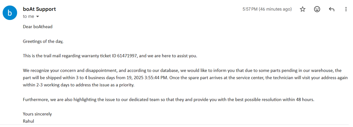 DineshK08627807's tweet image. @RockWithboAt @boAtSupport1 @flipkartsupport @amangupta0303 

After 34 day still not resolve !!!
Complain Already logged in NCH- 8178584
Still No Complaint has been login by Flipkart or reply on my email.
#ConsumerRights #consumerHelp #consumerProtection