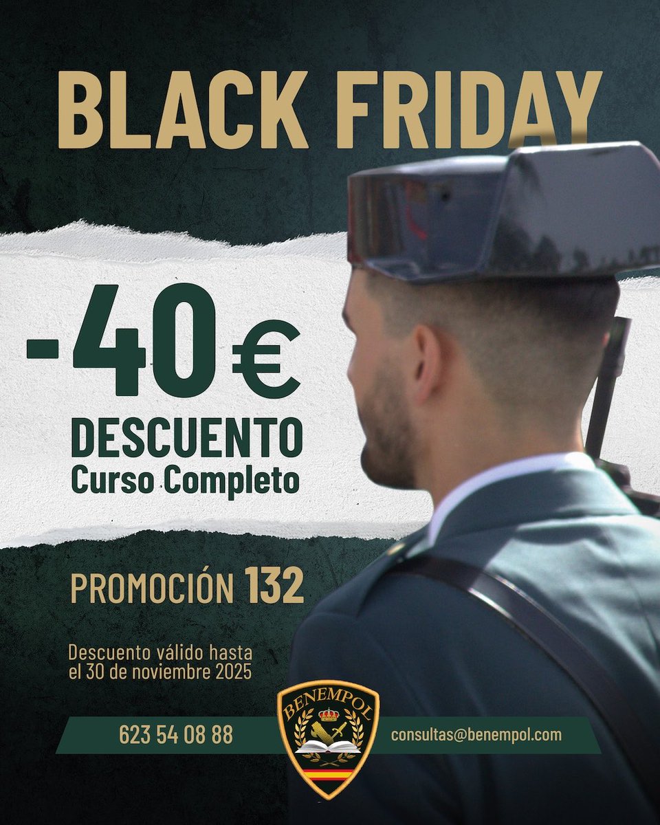 Aprovecha nuestro descuento de BLACK FRIDAY y prepárate para conseguir tu plaza en la 132.
benempol.com