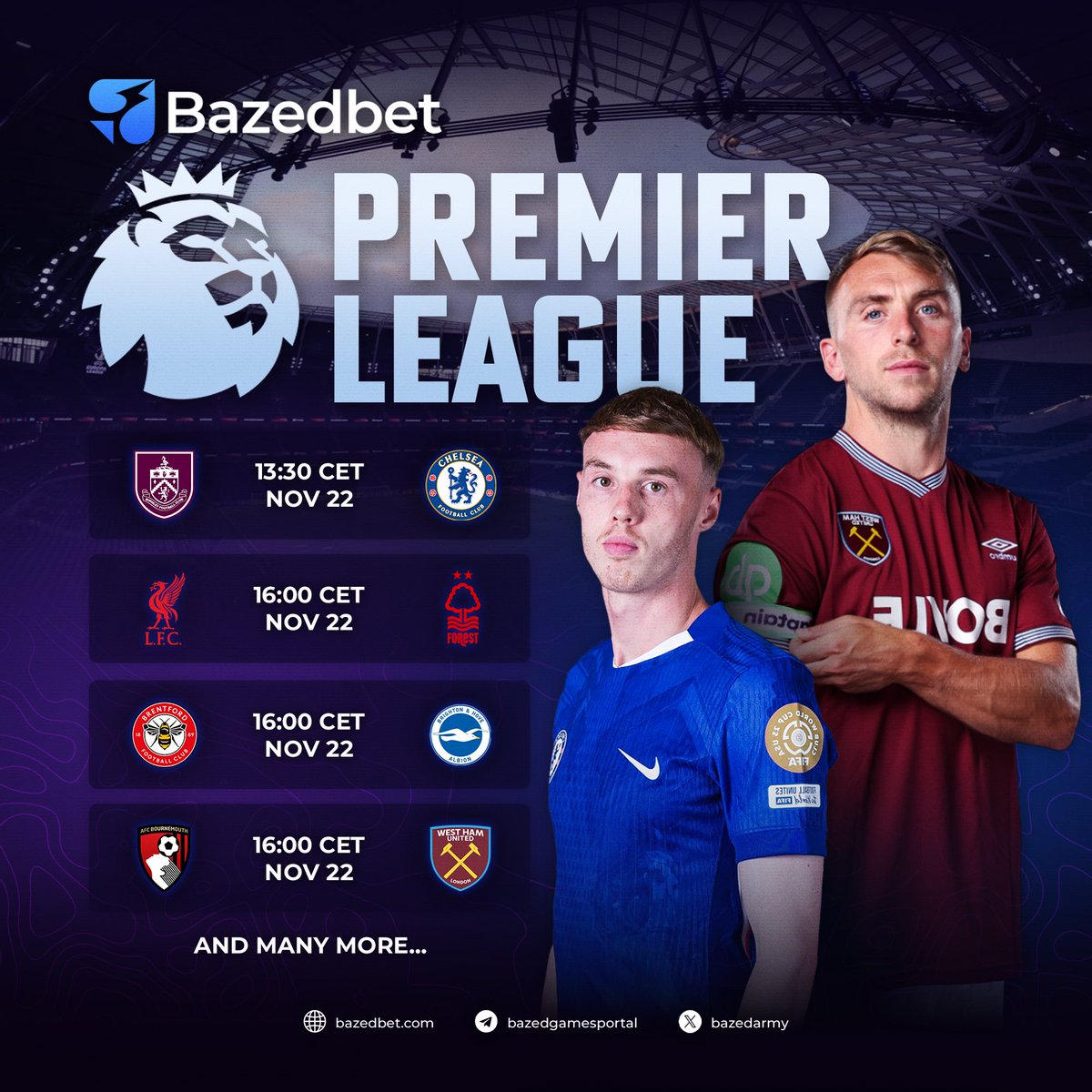 BazedArmy's tweet image. Premier League Weekend!

Liverpool, Brighton, West Ham - the evening is stacked. Ready to bet? 💸