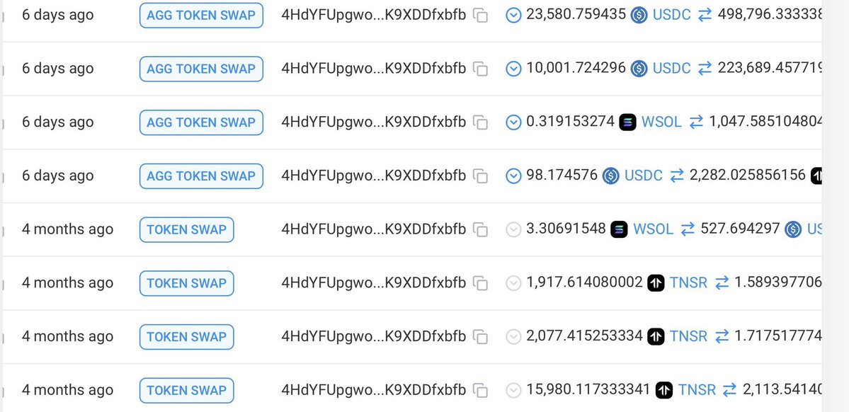 EasyEatsBodega's tweet image. I wonder how well this employee made out with this acquisition…

Wallet received absurd amount of $TNSR token, clearly vesting / team / etc. 

Gotta someone close to the team or team itself. 

0 transactions for 4 months… 
&amp;amp;&amp;amp; then suddenly with this SAME WALLET… 

24 hours…