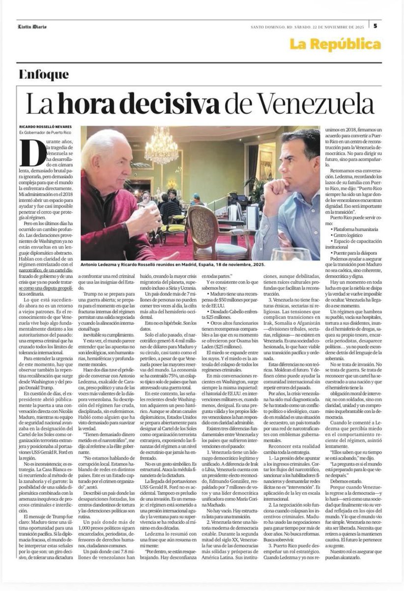 ricardorossello's tweet image. Agradezco profundamente a @ListinDiario por abrir sus páginas a mi reflexión:

“La hora decisiva de #Venezuela”.

Mas allá de un análisis, es un momento histórico que no podemos ignorar. 

👉🏻 share.google/ff5aH54EJqRabS…