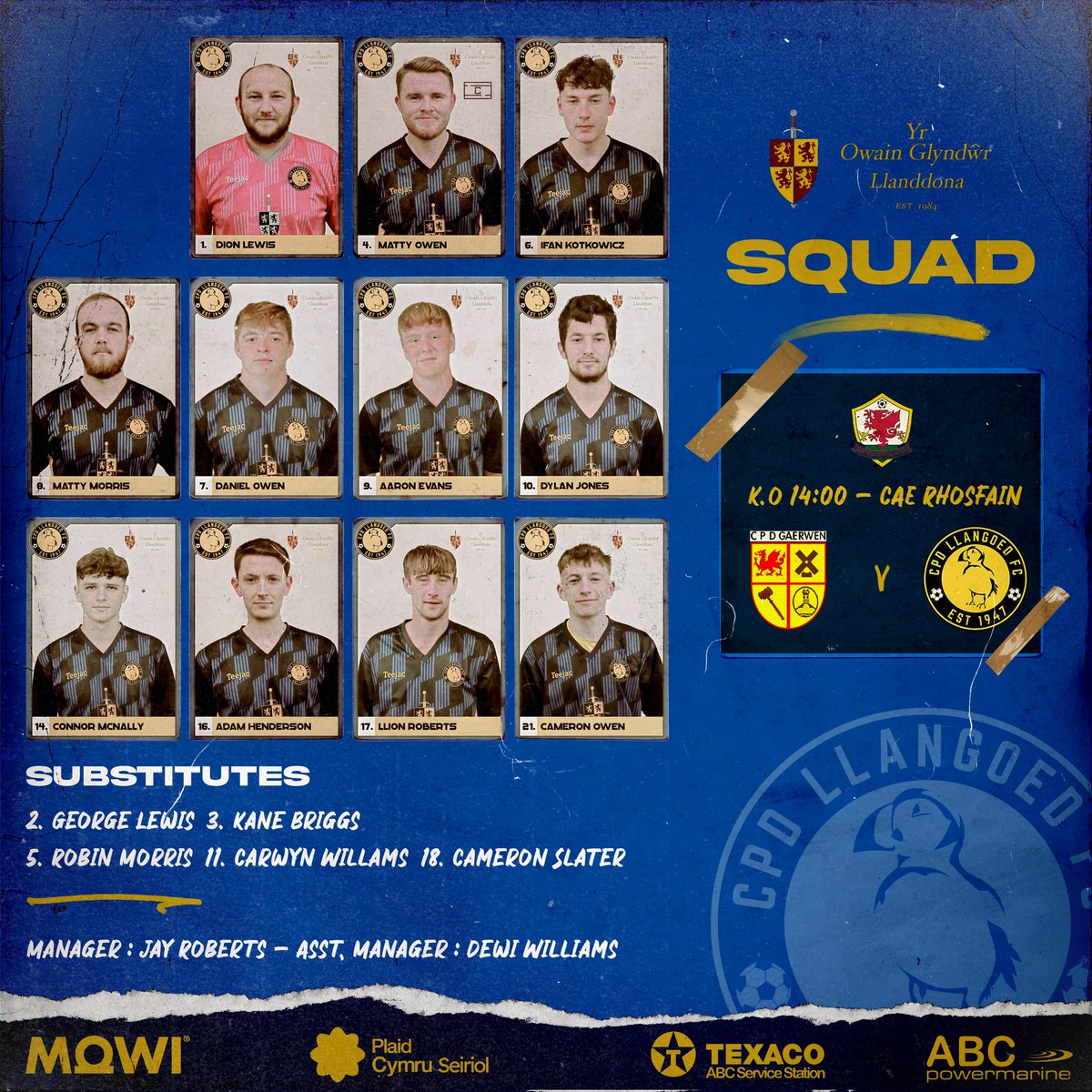 CPDLlangoedFC's tweet image. 𝗧𝗵𝗲 𝗣𝘂𝗳𝗳𝗶𝗻𝘀 𝗟𝗶𝗻𝗲-𝗨𝗽 𝗳𝗼𝗿 𝘁𝗵𝗶𝘀 𝗮𝗳𝘁𝗲𝗿𝗻𝗼𝗼𝗻… 💛🖤 
𝗞.𝗢 𝟮𝗽𝗺!
Live on the Veo App!

#llangoed #puffins #gaerwen #northwales #football #starting #squad