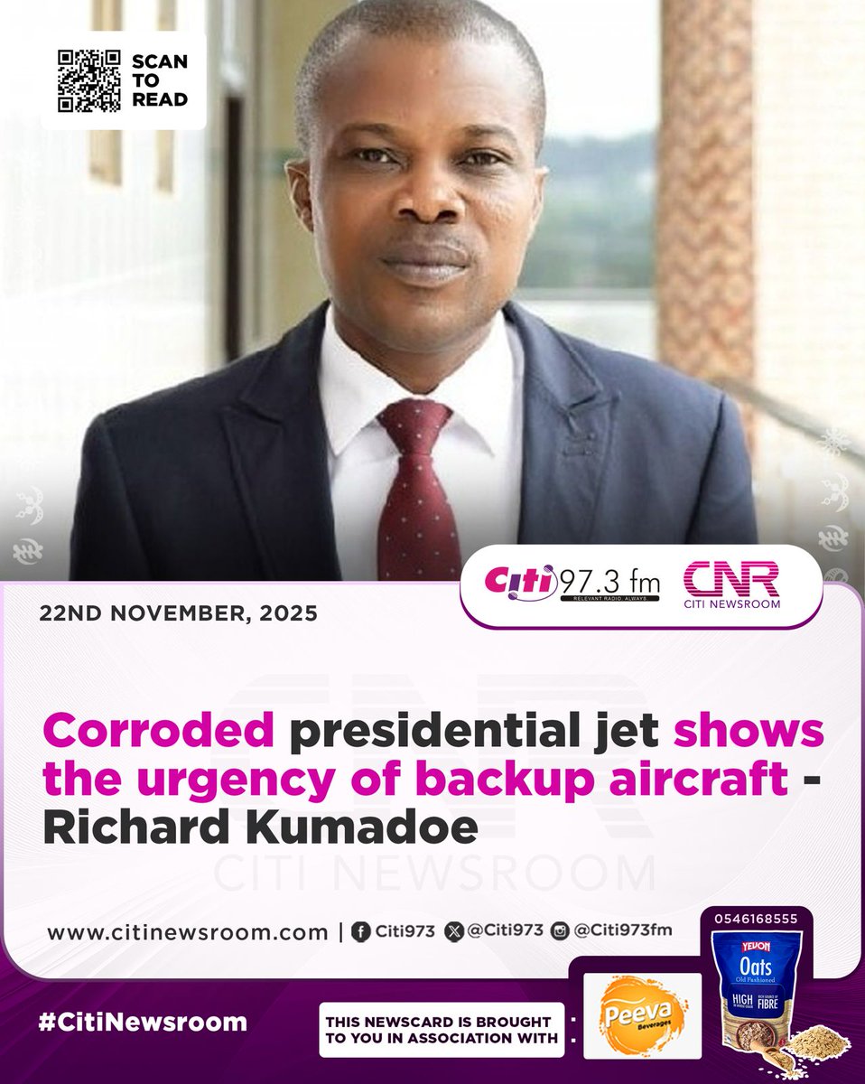 Citi973's tweet image. Corroded presidential jet shows the urgency of backup aircraft - Richard Kumadoe

| Watch his full submission on #TheBigIssue with 
@SelormAdonoo: youtube.com/watch?v=6s737W…

#TheBigIssue #CitiFM #CitiNewsroom #GhanaNews