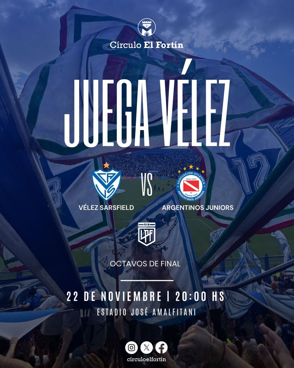 CirculoElFortin's tweet image. 𝑬𝒔𝒕𝒆 𝒂𝒎𝒐𝒓 𝒇𝒐𝒓𝒕𝒊𝒏𝒆𝒓𝒐 𝒏𝒐 𝒅𝒆𝒃𝒆 𝒎𝒐𝒓𝒊𝒓 𝒋𝒂𝒎𝒂́𝒔…🎶

➡️ Hoy, desde las 20:00, #Vélez recibe a Argentinos Juniors en el Estadio José Amalfitani, por los octavos de final del Torneo Clausura 2025.

¡VAMOS NOSOTROS! 💙