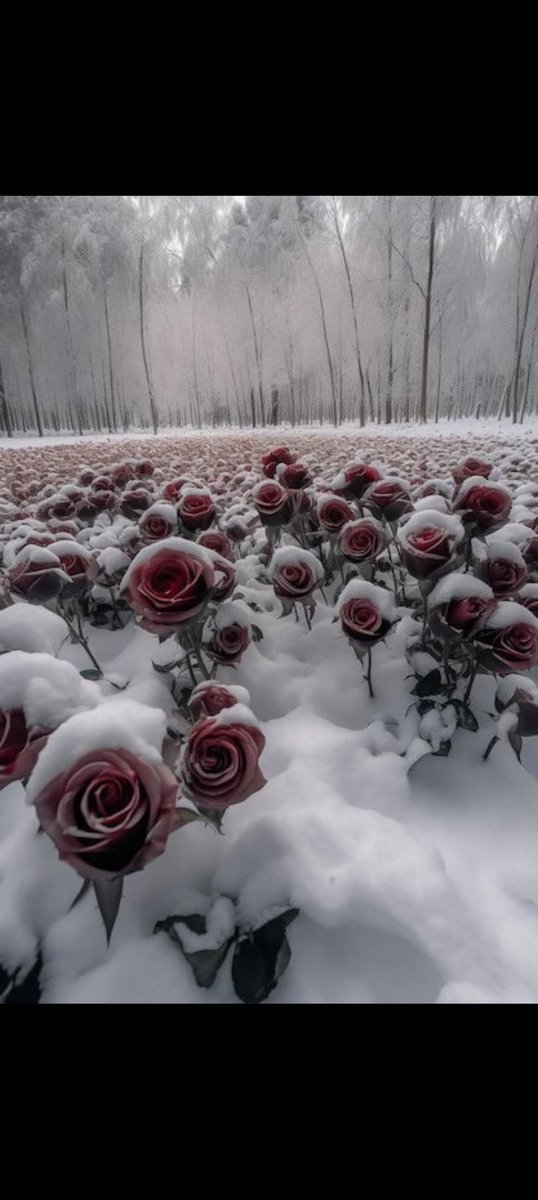 ثلوج  بيضاء  يخرج من بينها   ورود بالوانها الجميله   خمائل الورد فوقها قطرات ندى الورد اجتمع خيال الجمال معا تعانق  فيها الورد وندى الورد وخمائل الورد ببياض الثلوج المتجمده الجميله  فسبحان من خلق فااابدع🌧❄️