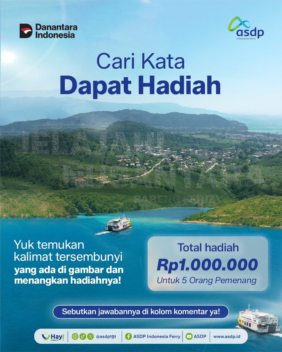Cari kata bisa dapat hadiah! ✨
Temukan kalimat tersembunyi yang ada di gambar, lalu kirim di kolom komentar. Jawaban yang benar, berkesempatan untuk mendapatkan total hadiah Rp1.000.000 untuk 5 orang! 🌊👀

Syarat &amp; Ketentuan:
1. Tulis jawabanmu di kolom komentar.
2. Follow akun