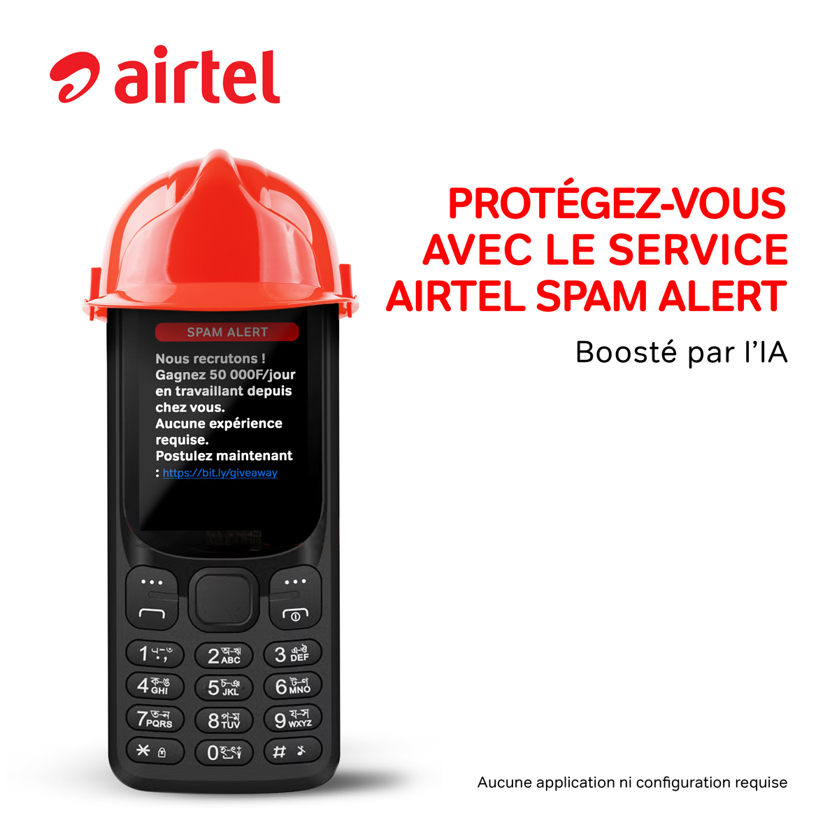 airtelniger's tweet image. « Spam Alert » d’Airtel Niger, le gilet de protection contre les SMS frauduleux
 Chez Airtel Niger, nous savons que le spam est à l’origine de nombreuses fraudes. Grâce à l’IA, nous agissons de manière proactive pour vous protéger de ces arnaques.
#AirtelNiger #SpamAlert